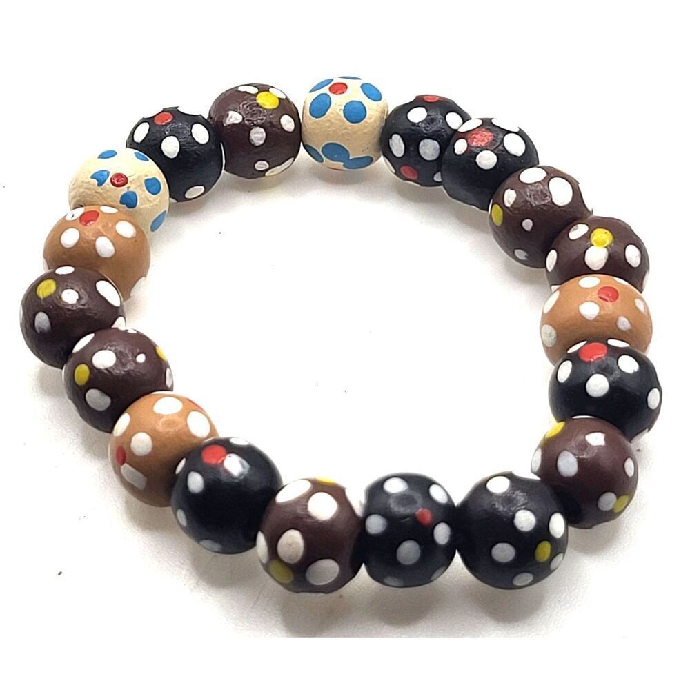 Vintage 60s retro Flower Power Beaded Bracelet 6in